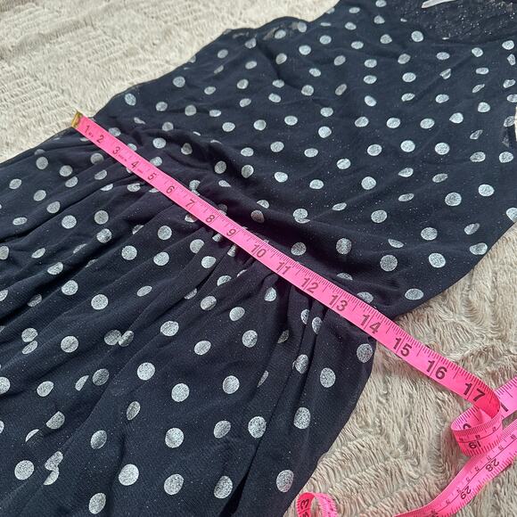 FREE PEOPLE Sheer Lace Metallic Drop Waist Black White Polka Dot Mini Dress - Picture 8 of 10